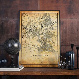 Cambridge Vintage Map Poster Wall Art | City Artwork Print | Antique, rustic, old style Home Decor | Ontario prints gift | M347