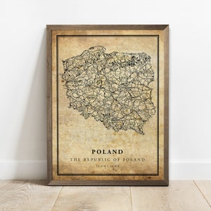 Impressão de pôster de mapa vintage da Polônia, arte de parede de mapa de estradas do país, impressão de mapa do país, impressões de país, C15-100