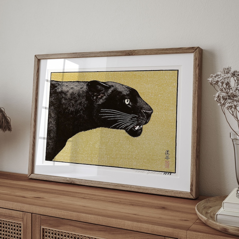 Ukiyo-e Black Panther Poster: Japanese Edo Art Print afbeelding 2