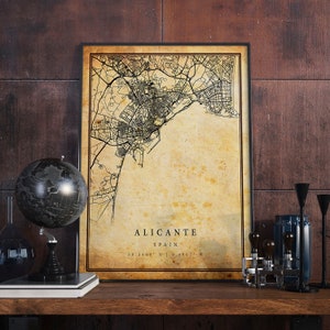 Alicante Vintage Map Poster Wall Art | City Artwork Print | Antique, rustic, old style Home Decor | Spain prints gift | M609