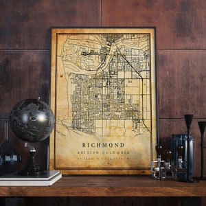 Richmond Vintage Map Poster Wall Art | City Artwork Print | Antique, rustic, old style Home Decor | British Columbia prints gift | M332