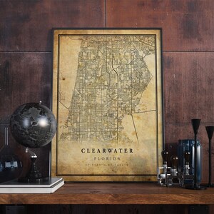 Clearwater Vintage kaart poster kunst aan de muur | Stadskunstwerk afdrukken | Antieke, rustieke, oude stijl Home Decor | Florida drukt cadeau af | VM243