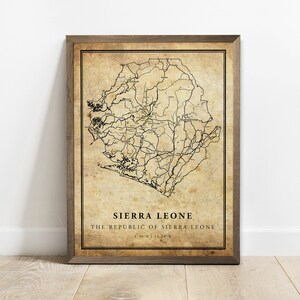 Sierra Leone vintage kaart poster print, land straat wegenkaart kunst aan de muur, land decor, land geschenken, C15-110