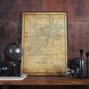Amarillo Vintage Map Poster Wall Art / City Artwork Print / Antique, rustic, old style Home Decor / Texas prints gift / VM116