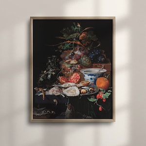 Abraham Mignons Stillleben mit Obst, Giclee Fine Art, Dark Floral Wall Decor, Vintage Renaissance, Austern Botanisches Poster, C16-1276