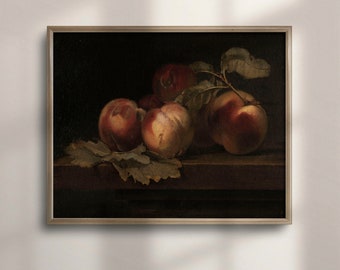 Vintage Peaches Still Life Art Print: Farmhouse Kitchen Decor