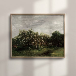 Vintage Apfelgarten Landschaft Kunst, Landhaus Bauernhaus Wand Dekor, Dunkelgrün Küche Kunstdruck, C16-155