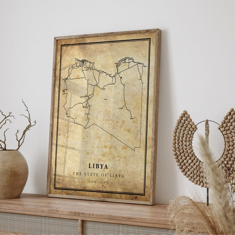 Vintage Libya Map Print: Country Road Wall Art - Etsy