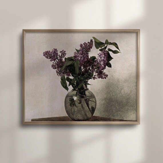 lilac still life, still life, lilac painting, farmhouse style