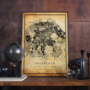 Edinburgh Vintage Map Poster Wall Art | City Artwork Print | Antique, rustic, old style Home Decor | United Kingdom prints gift | M471