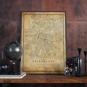 Sacramento Vintage Map Poster Wall Art | City Artwork Print | Antique, rustic, old style Home Decor | California prints gift | VM35