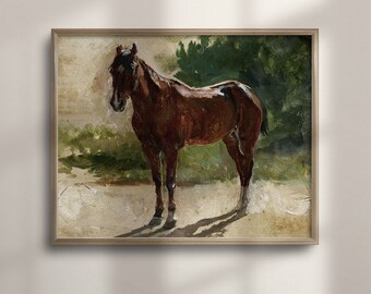 Horse Portrait Oil Painting: Rustic Farmhouse Equestrian Art