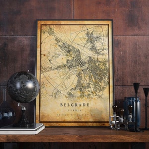 Beograd Vintage Karte Poster Wandkunst | Stadt Kunstwerk Druck | Antike, rustikale, alte Wohnkultur | Serbien druckt Geschenk | M538