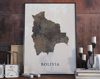 Bolivia vintage style map print, Bolivia map poster,  gift, Bolivia wall art decor, vintage poster print, map artwork, VO123