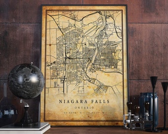 Niagara Falls Vintage Map Poster Wall Art | City Artwork Print | Antique, rustic, old style Home Decor | Ontario prints gift | M371