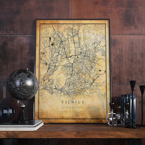 Vilnius Vintage Map Poster Wall Art | City Artwork Print | Antique, rustic, old style Home Decor | Lithuania prints gift | M578