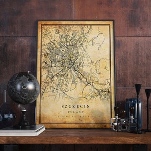 Szczecin Vintage Map Poster Wall Art | City Artwork Print | Antique, rustic, old style Home Decor | Poland prints gift | M592