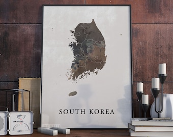 Impresión de mapa de estilo vintage de Corea del Sur, póster de mapa de Corea del Sur, regalo, decoración de arte de pared de Corea del Sur, impresiones vintage, nuevo hogar de regalo, VO224