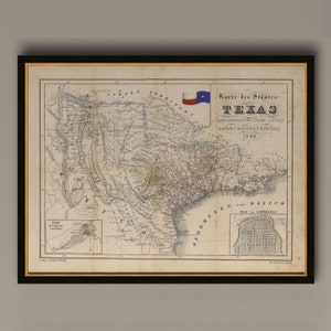 1849 Map of Texas Old Texas Map, TEXAS, Map of Texas, Vintage Map, Restoration decorator Style Texas Wall art German Map Of Texas, AM24