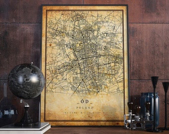 Łódź Vintage Map Poster Wall Art | City Artwork Print | Antique, rustic, old style Home Decor | Poland prints gift | M557