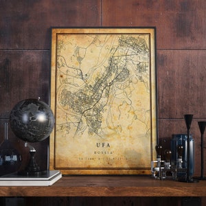 Ufa Vintage Map Poster Wall Art | City Artwork Print | Antique, rustic, old style Home Decor | Russia prints gift | M539