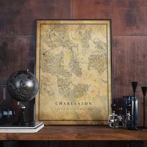 Charleston Vintage Karte Poster Wandkunst | Kunstdruck | Antike, rustikale, alte Stil Wohnkultur | Südcarolina Drucke Geschenk | VM198