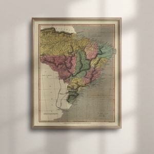 Mapa del Atlas de Brasil de 1909, cartel de viaje de Río de Janeiro vintage, arte de pared brasileño, regalo de cumpleaños único, regalo de inauguración de la casa, C16-1019