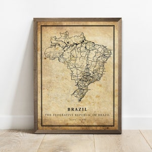 Impresión de cartel de mapa vintage de Brasil, arte de pared de mapa de carretera de calle de país, impresiones de país, cartel de país, C15-18