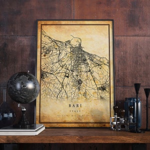Bari Vintage Map Poster Wall Art | City Artwork Print | Antique, rustic, old style Home Decor | Italy prints gift | M614