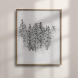 Vintage Pine Tree Sketch, Neutral Wall Art, Farmhouse Decor, Forest Art Print, Poster, Rustic Home Decor, Pine Tree Drawing, C16-1466