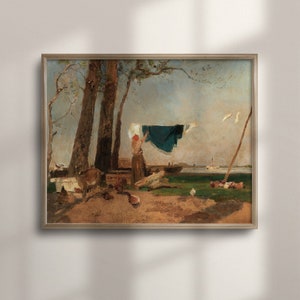 Farmhouse Laundry Day Painting: Vintage French Country Wall Art