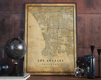 Los Angeles Vintage Map Poster Wall Art | City Artwork Print | Antique, rustic, old style Home Decor | California prints gift | VM2
