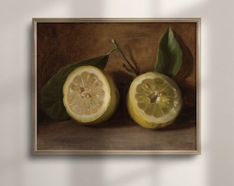 Vintage Lemon Still Life Painting: Farmhouse Kitchen Art Print