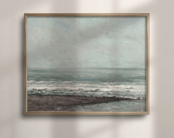 Vintage Seascape Painting: Muted Coastal Beach Art Print