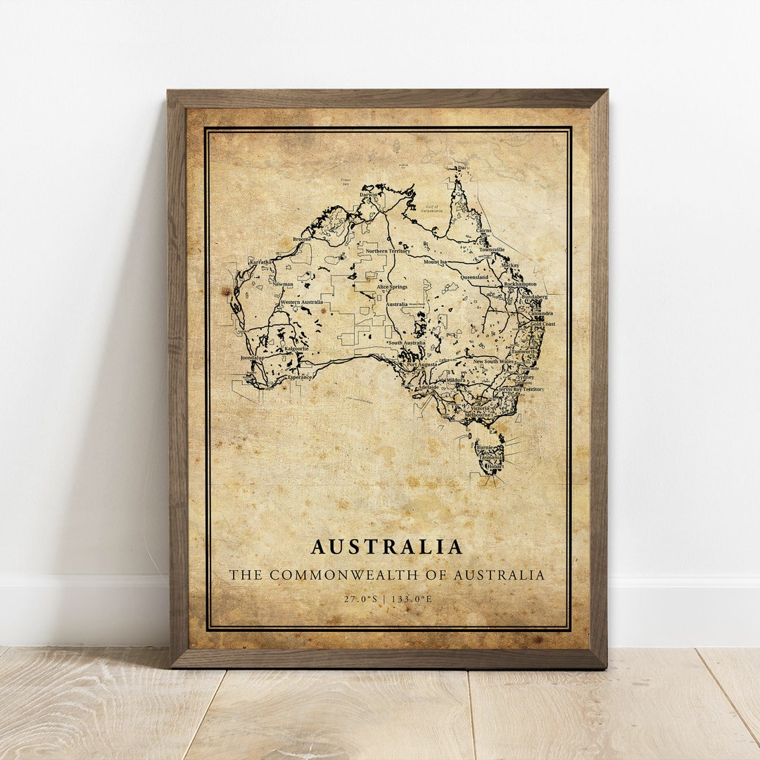Rustic Map Australia Vintage Australia Map Print: Country Road Wall Art - Etsy