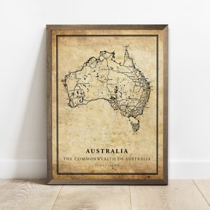 Impressão de pôster de mapa vintage da Austrália, arte de parede de mapa de estradas do país, mapa do país, mapa do país, C15-8