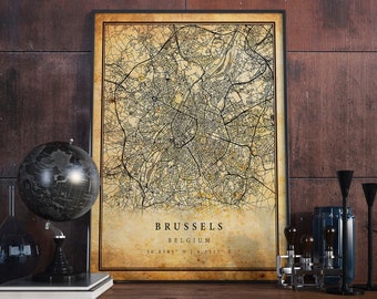 Brussels Vintage Map Poster Wall Art | City Artwork Print | Antique, rustic, old style Home Decor | Belgium prints gift | M536