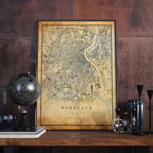 Bordeaux Vintage Karte Poster Wandkunst | Stadt Kunstwerk Druck | Antike, rustikale, alte Wohnkultur | Frankreich druckt Geschenk | M737