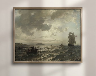 Vintage Sailing Ship Oil Painting: Nautical Seascape Art