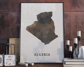 Algeria vintage style map print, Algeria map poster, Africa gift, Algeria wall art decor, map gifts for him, gift for mom, VO135