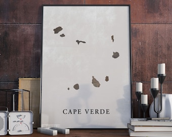 Cape Verde vintage style map print, Cape Verde map poster,  gift, Cape Verde wall art decor, map wall decal, gift for a mom, VO142
