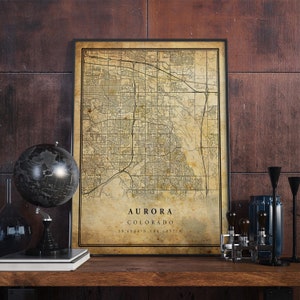 Aurora Vintage Map Poster Wall Art | City Artwork Print | Antique, rustic, old style Home Decor | Colorado prints gift | VM54