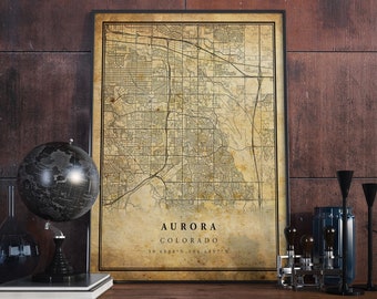 Aurora Colorado Vintage Map Print: Rustic Home Decor