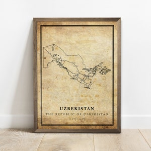 Oezbekistan vintage kaart poster print, land straat wegenkaart kunst aan de muur, landkaart, land decor, C15-136