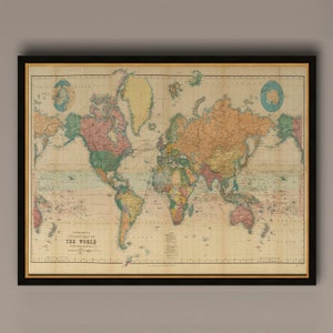 Beautiful World Map Vintage Atlas 1898 Mercator projection, AM32
