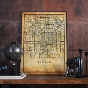 Beijing Vintage Map Poster Wall Art | City Artwork Print | Antique, rustic, old style Home Decor | China prints gift | M689
