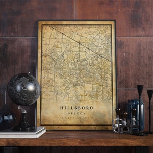 Hillsboro Vintage Map Poster Wandkunst | Kunstdruck | Antike, rustikale, alte Stil Wohnkultur | Mahagoni druckt Geschenk | VM285