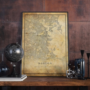 Boston Vintage Map Poster Wall Art | City Artwork Print | Antique, rustic, old style Home Decor | VMassachusetts prints gift | VM22