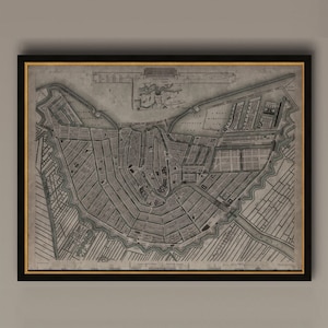 Amsterdam Karte, Vintage Karte von Amsterdam, Niederlande, Vintage Wandkunst, Wohnkultur, gerahmte Optionen verfügbar, Circa 19th C., AM60