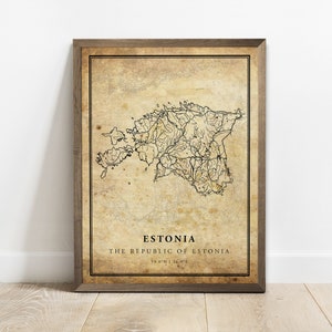 Estland vintage kaart poster print, land straat wegenkaart kunst aan de muur, landkaart, land decor, C15-38